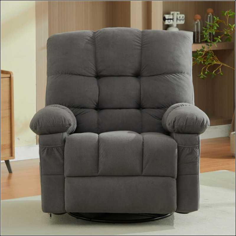 Oversized 360° Swivel Rocker Recliner, Heavy Duty 350LBS Massage Chair with Vibration Massage, Lumbar Heating, USB Charging and Side Pocket, Adjustable Recline Single Sofa for Living Room