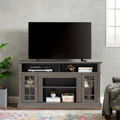Meuble télé classique avec rangement ouvert et fermé, parfait pour le divertissement moderne jusqu'à 65 pouces.