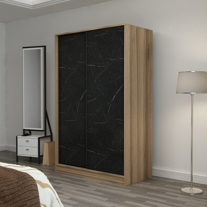 Élégante armoire de rangement couleur chêne et pierre, 47,2 po x 74,8 po x 20,5 po | 100% panneau de particules enduit de mélamine, épaisseur de 0,7 pouce | Capacité de 5 lb, parfaite pour ranger des vêtements dans des espaces modernes