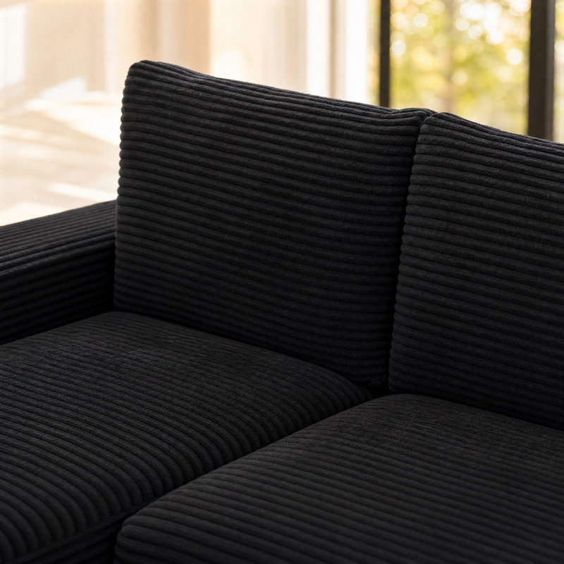 Canapé d'angle modulaire moderne en forme de U de 133,4 po, sans ossature apparente, avec méridienne profonde et assise rembourrée en velours côtelé, idéal pour le salon. Aucun assemblage requis.