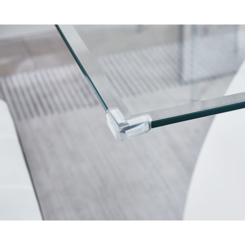 Stylish Dining Room Table with Luxury Glass Top, White/Silver