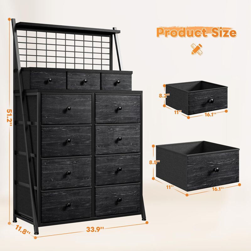 Commode haute 11 tiroirs 11, Noir