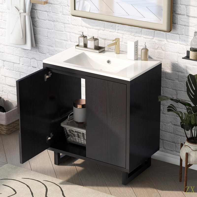 Ensemble de meuble-lavabo 30 po avec lavabo, armoire combinée, armoire de rangement pour salle de bain, structure en bois massif