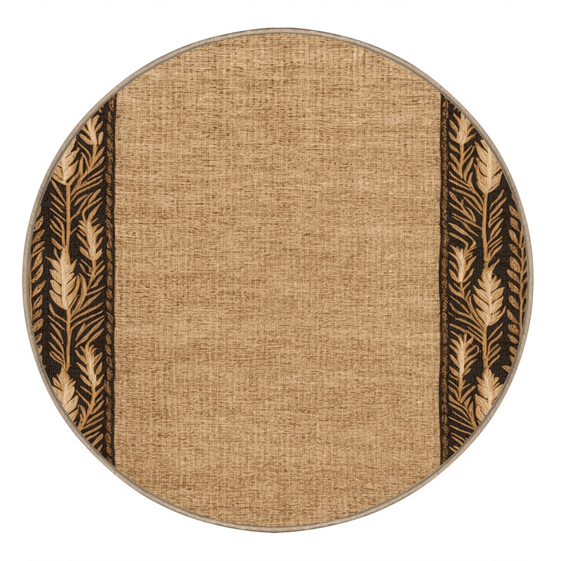 Washable Wheat Stalk Frame Farm Area Rug, Round 3'