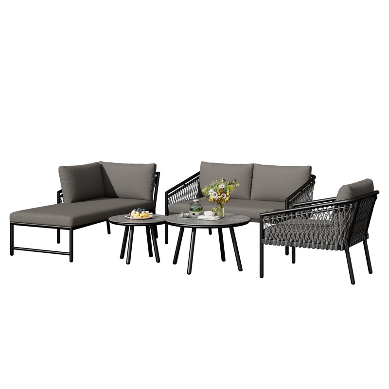 5 Person Garden Lounge Set With Cushions And Coffee Table, Grey