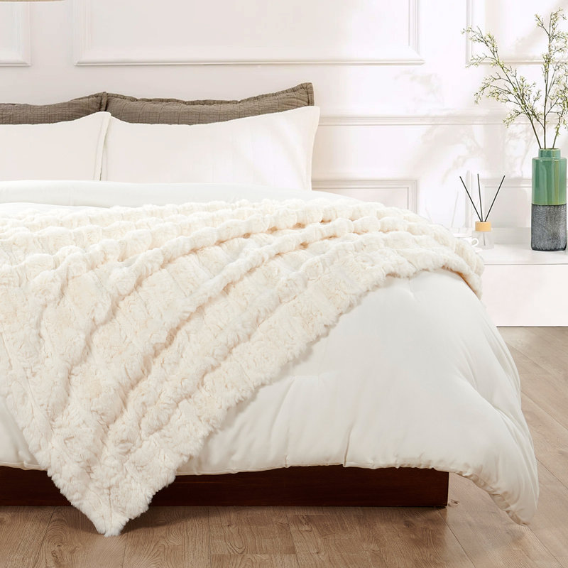 Jeté en fausse fourrure, Blanc, L 60 po x L 70 po