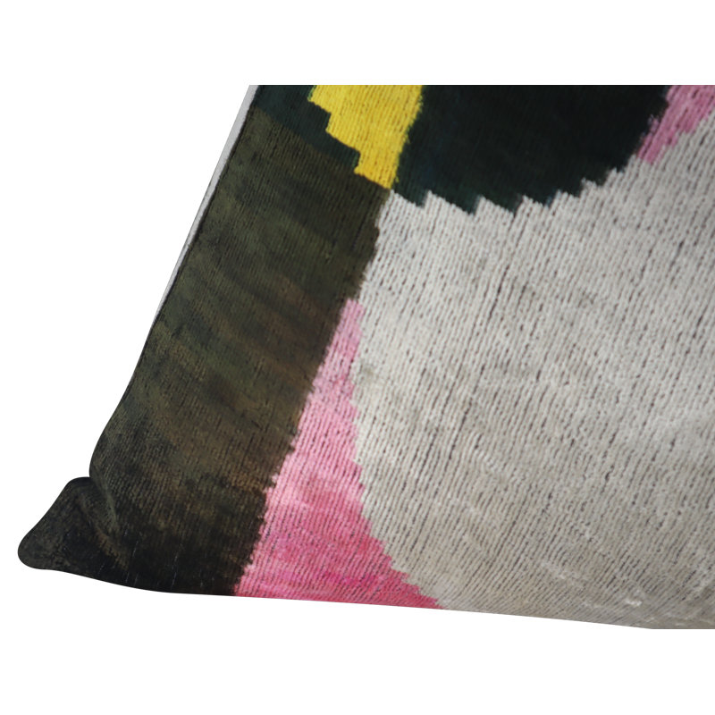 Velvet Lumbar Pillow Cover & Insert, Blue/Gray/Yellow Geometric 1