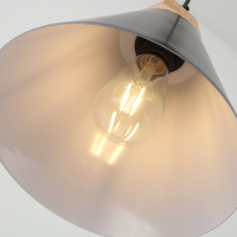 Luminaire suspendu pour îlot de cuisine 1 lumière avec accents en bois Hinsinger, Noir, Paquet de 1