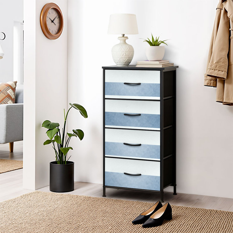 Commode 4 tiroirs pour chambre à coucher, commode étroite, plateau en bois et structure en fer de travail 18 po x 37,5 po - (l x H)
