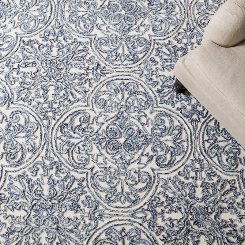 Msr Trace Hand Tufted Wool; Cotton With Latex Damask Rug, Rectangle 8' x 10'