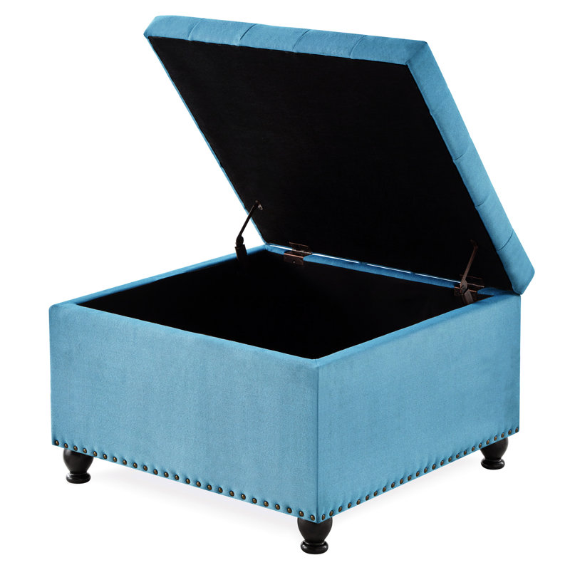 Rangement bleu avec capitonnage et pieds rembourrés