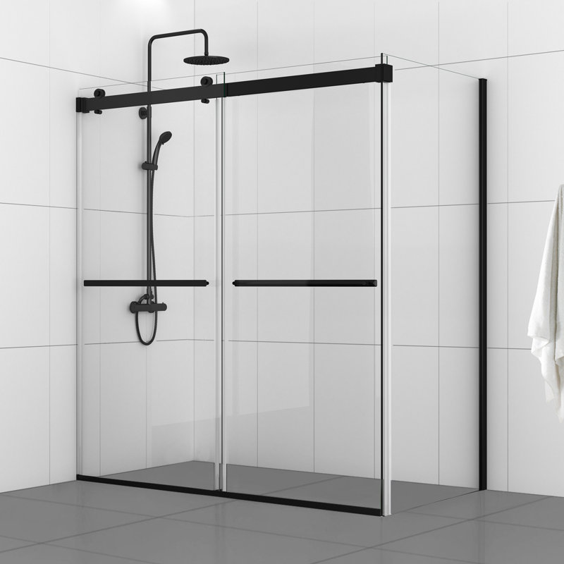 Spezia 68.6'' W 76'' H Semi-Frameless Rectangle Reversible Shower Enclosure, Black