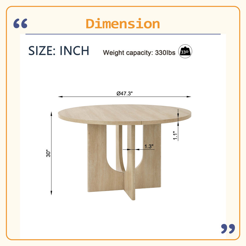 Modern Round Dining Table For 4, Farmhouse 47.3 Inch Round Dining Table For Kitchen, Dining Room