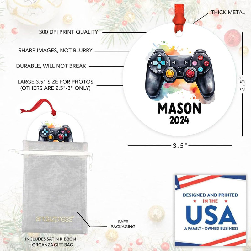 Custom Black Remote Controller Ornament 20XX Metal Gamer Christmas Tree Decor, Yes