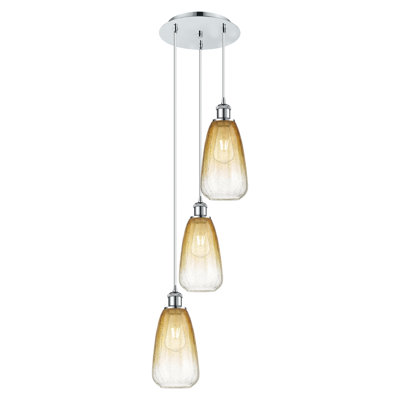 Ballston - Brookhaven Almond - 3 Light 13" Cord Hung Multi Pendant - Polished Chrome Finish - Amber Shade