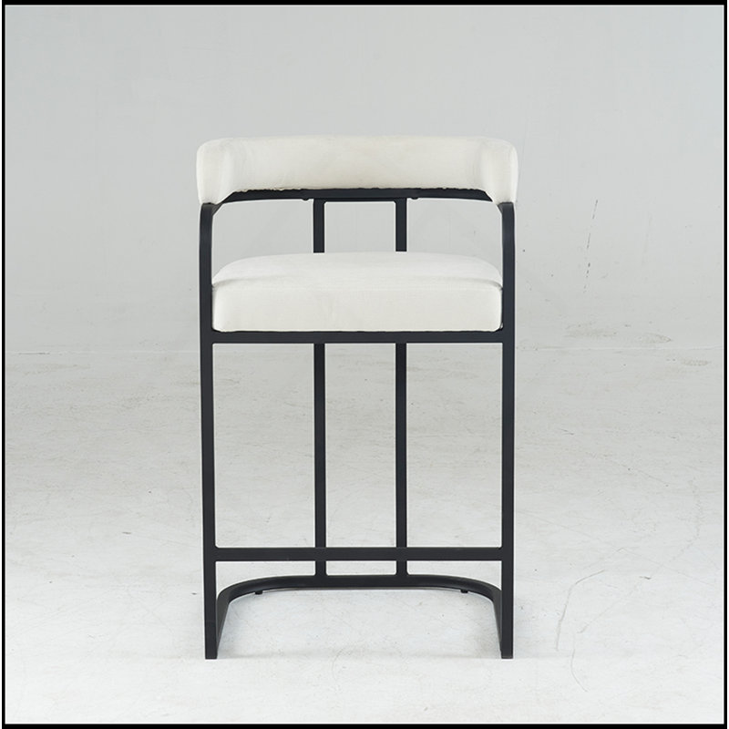 Ensemble de 2 tabourets de bar modernes en chenille, chaises à hauteur de comptoir rembourrées avec structure et accoudoirs en métal, chaises de bar en chenille douce et durable pour îlot de cuisine, salle à manger, bar personnel, blanc