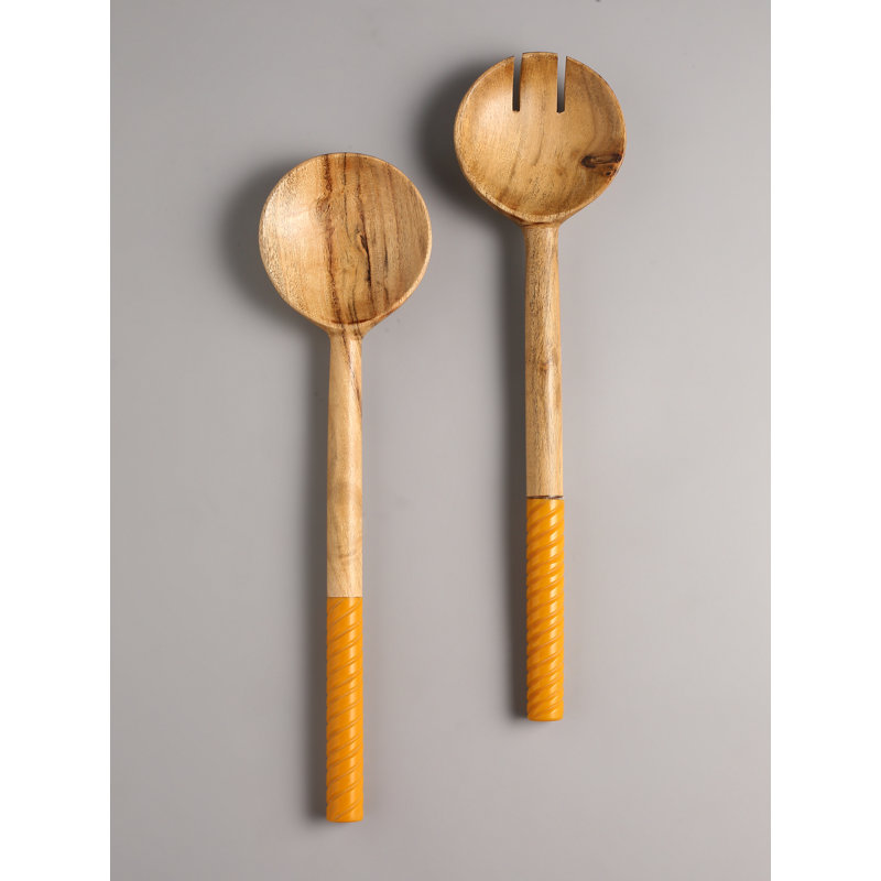 Ensemble à salade en résine et bois, Orange
