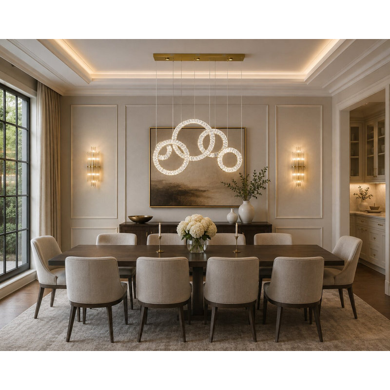 Lustre à 8 lumières DEL en laiton à intensité variable avec détails en cristal transparent
