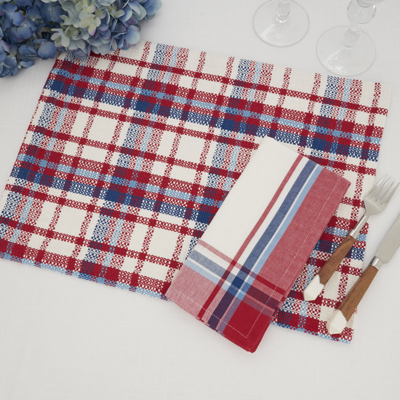 Classic Plaid Placemat & Napkin Set (Set of 4) – Americana Cotton Table Linen for Memorial Day, Fourth of July & Everyday Entertaining