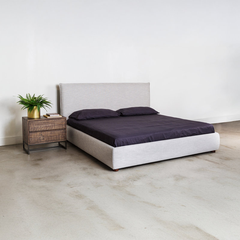Lit plateforme tapissier Timothy, Grand, Tissu à tressage panier gris clair, 45.5
