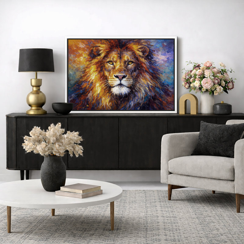 Art de lion, images d'animaux majestueux, impression sur toile encadrée, H 24 po x l 36 po x P 1,5 po, Cadre blanc
