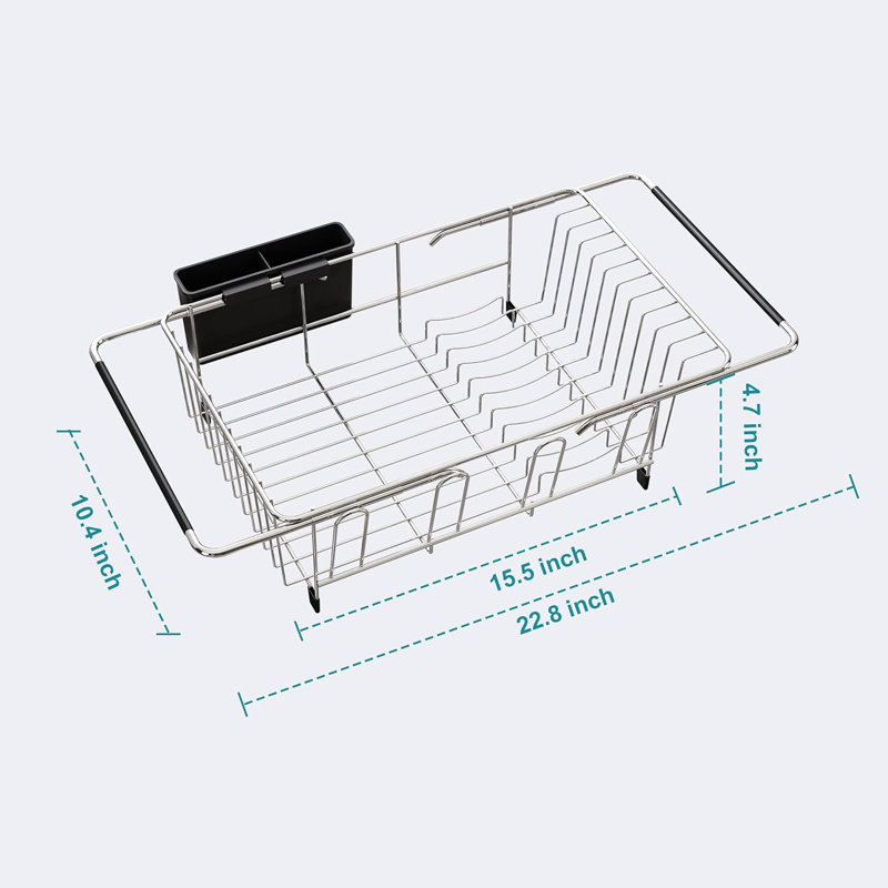 Expandable Stainless Steel Dish Drying Rack With Utensil Holder