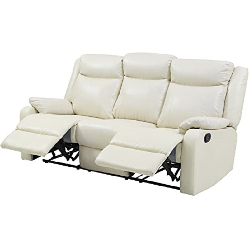 Boston 76'' Faux Leather Reclining Sofa, Pearl Faux Leather