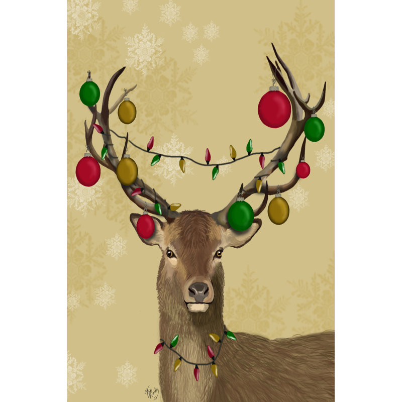 Stag And Baubles by Fab Funky - Wrapped Canvas Print, 46cm H x 30cm W