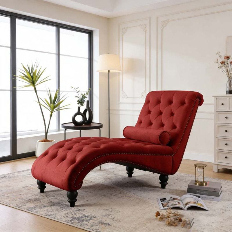 Fauteuil inclinable en velours capitonné, Rouge