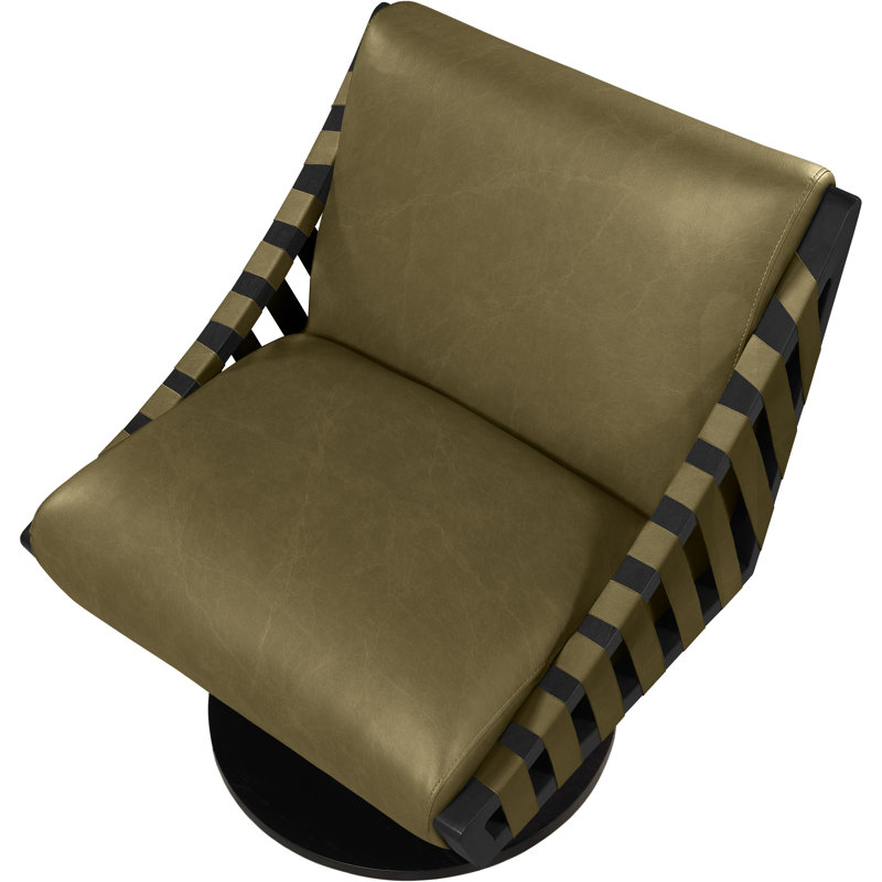 Quinton Vegan Leather Swivel Accent Chair, Black, Olive Vegan Leather