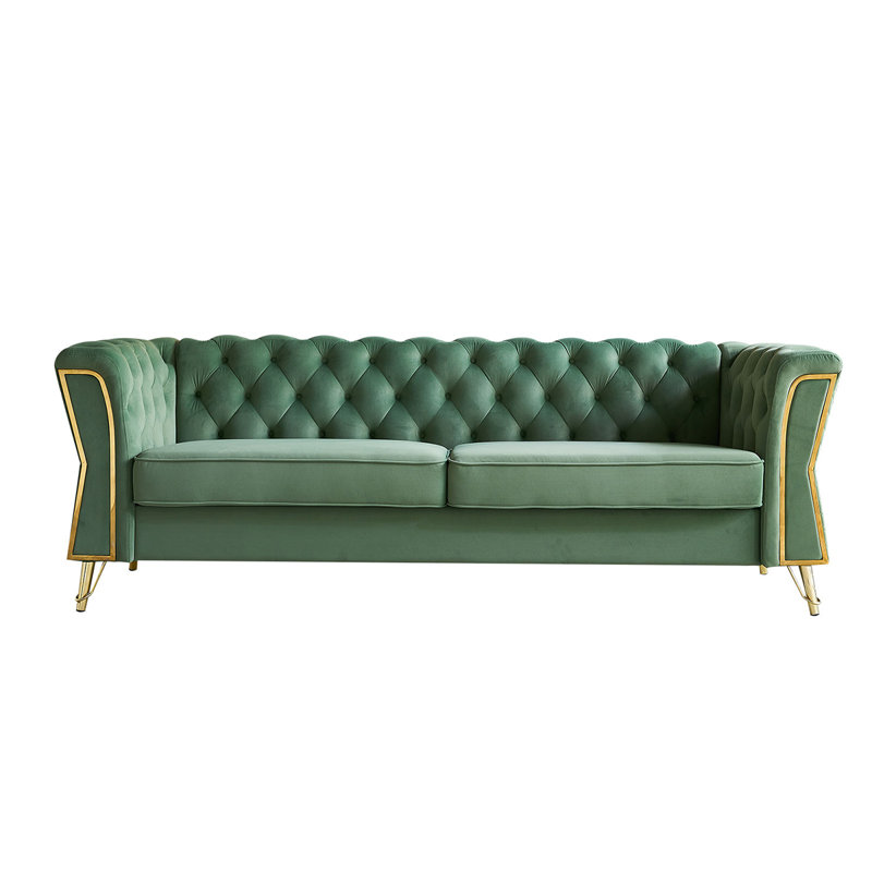 Temeko 87.4'' Velvet Sofa, Green Velvet