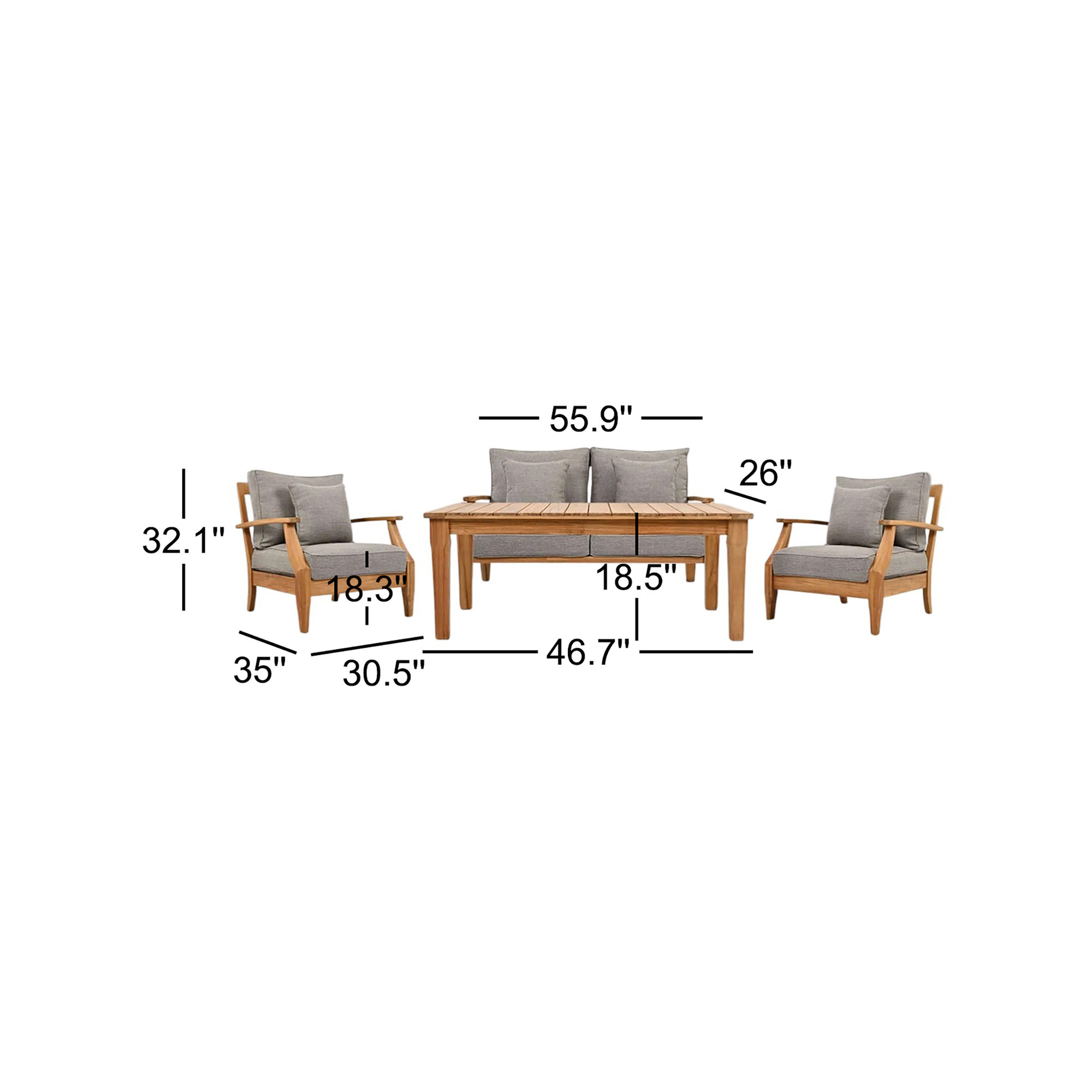 Clairmont 4 Piece Teak Outdoor Conversation Set, Taupe