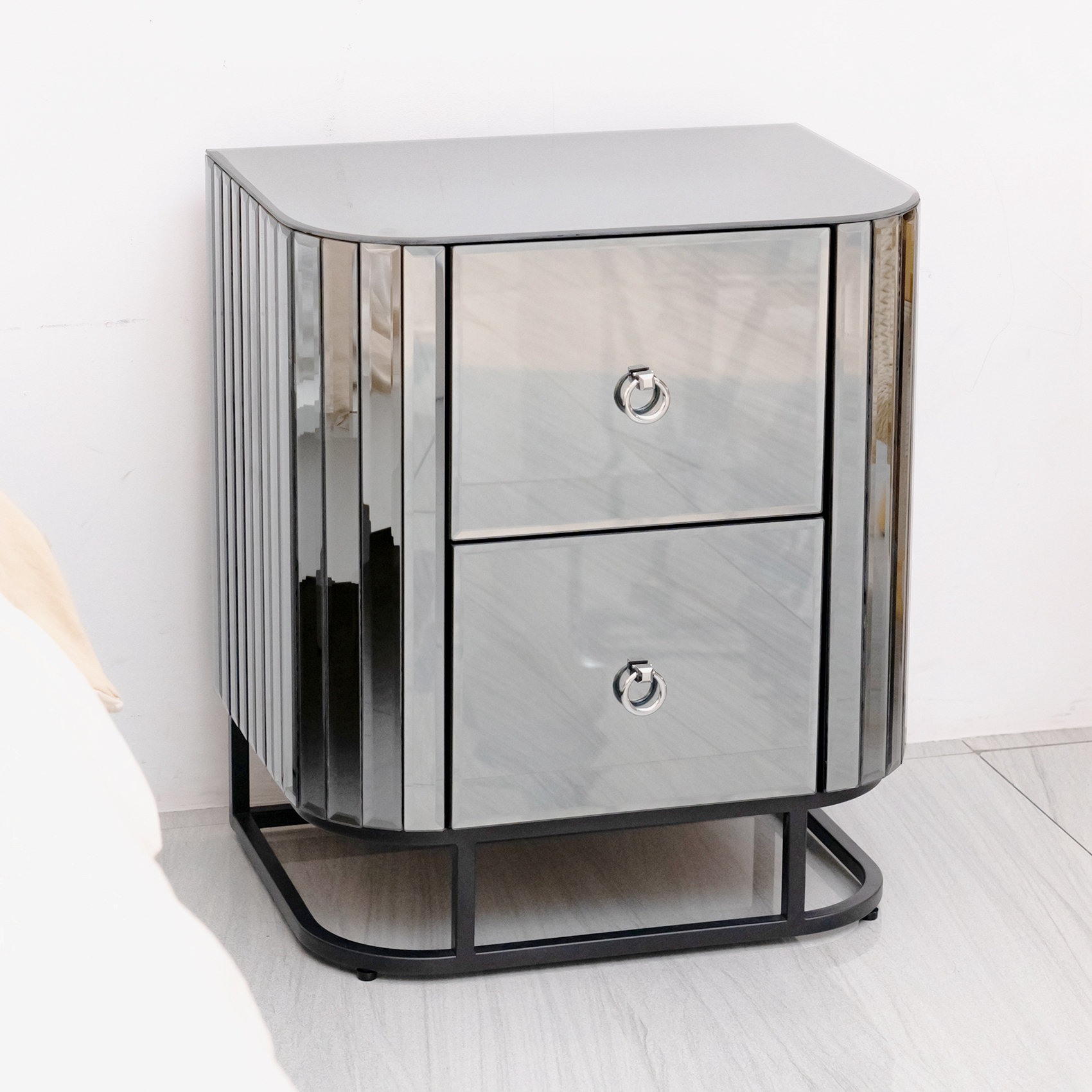 Everly Quinn Tolna Glass Top 2 Drawer End Table Wayfair