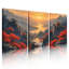Paysage de montagne d'automne avec érables rouges et pagode - Tableau sur toile (lot de 3)-118681188