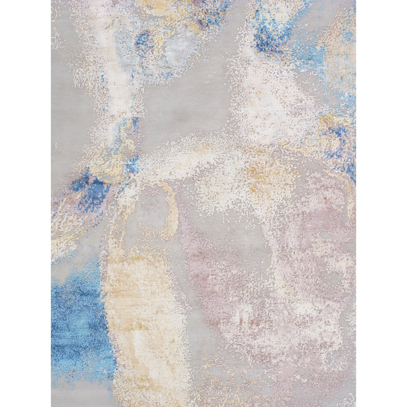 Modern Abstract Ivory Area Rug, Rectangle 9'1" x 12'2"