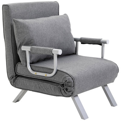 Homcom Single Person Folding 5 Position Convertible Sofa Bed Sleeper Chair Chaise Lounge Couch W/Pillow & Steel Frame For Home Office, Light Grey