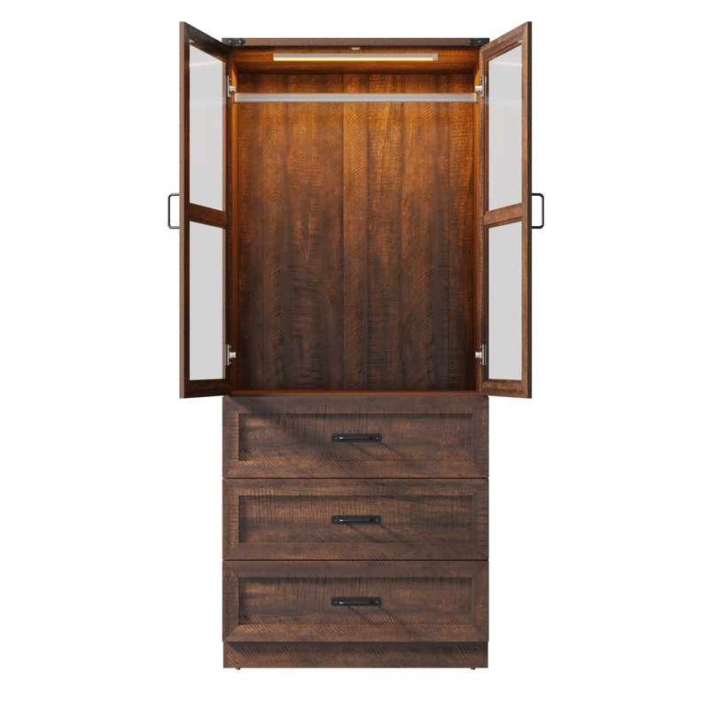 Armoire-penderie à porte en verre Farmhouse, Noyer