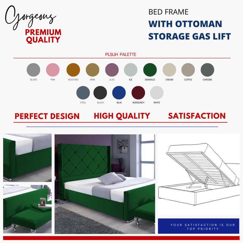 Upholstered Ottoman Storage Bed, Emarald, Super King (6')