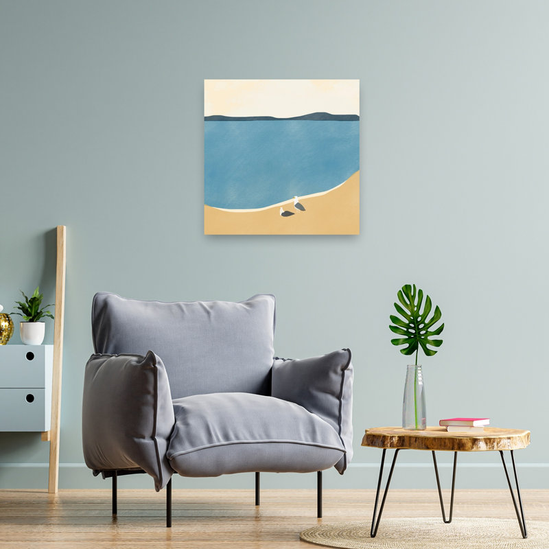 Seagulls On The Beach Abstract Contemporary Minimalist Seagull Bird Coastal Wall Art Print 1 Piece Wrapped Canvas Wall Art