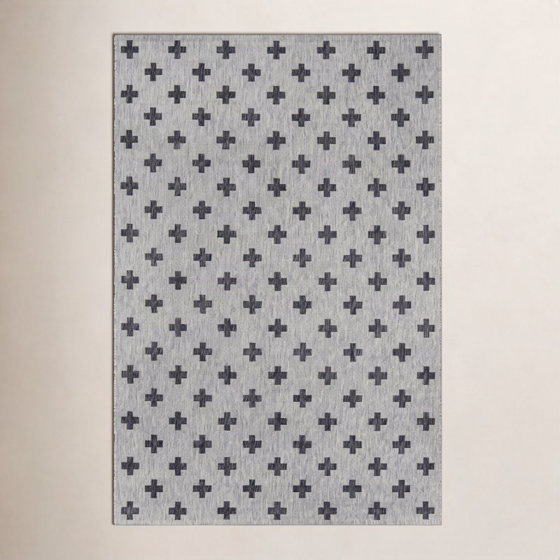 Tapis rayé intérieur / extérieur Umbria, Gris/noir, Rectangle 9 pi 3 po x 12 pi 6 po
