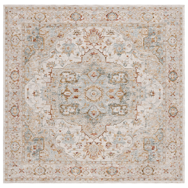 Hamilton Ivory and Blue Square Wool Area Rug