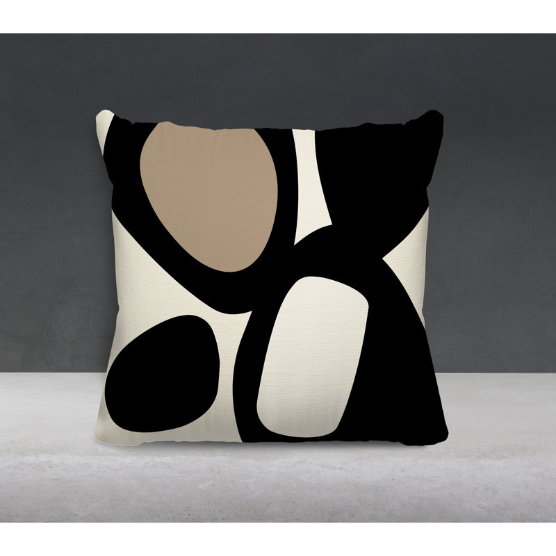 Lara Abstract Outdoor Reversible Throw Pillow, 19" x 19", Black/Off White