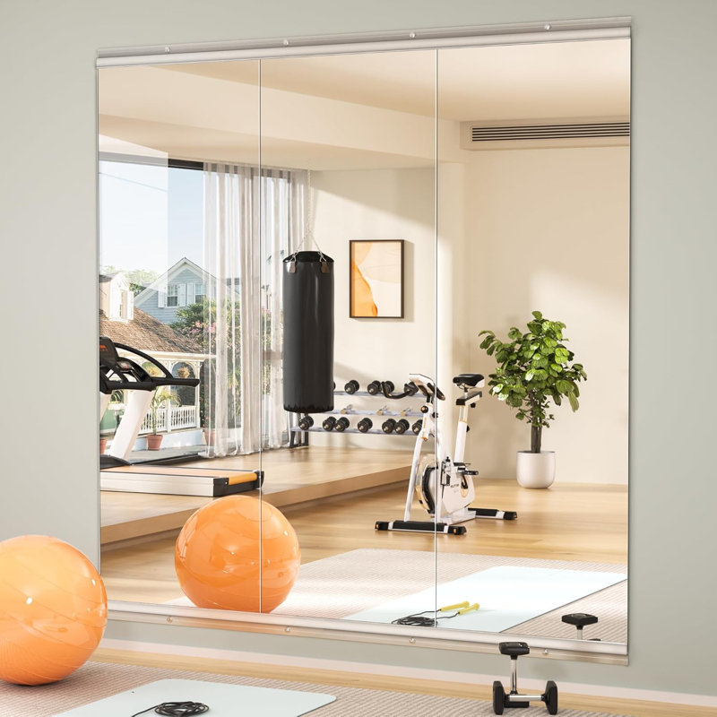 Rectangle Full Length Metal Wall Mirror Set Home Gym Mirror with Tempered Glasses(Set of 3)