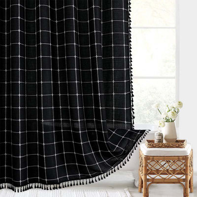 Kbndieu Shower Curtain Bohemian Farmside Shower Curtain,Linen Heavy Duty Striped Fabric Shower Curtain Set with Tassel, Water Repellent, Bohemian Vintage Countries Cloth Shower Bath Curtain Decor