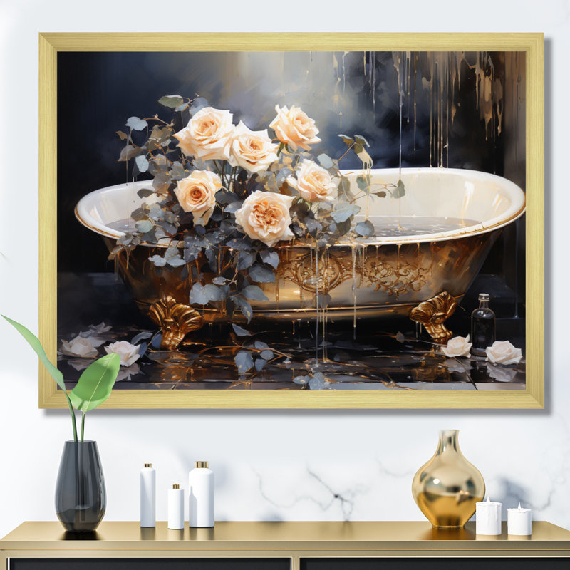 Baignoire en or III - art mural de baseball sport, Encadrement doré, H 16 po x l 32 po x P 1 po