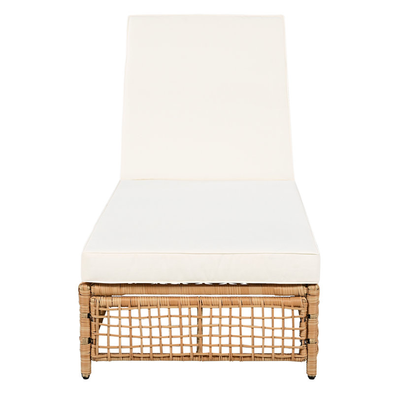 Rattan Patio Chaise Lounge With 5-Position Backrest, Cushion And Wheels, Natural