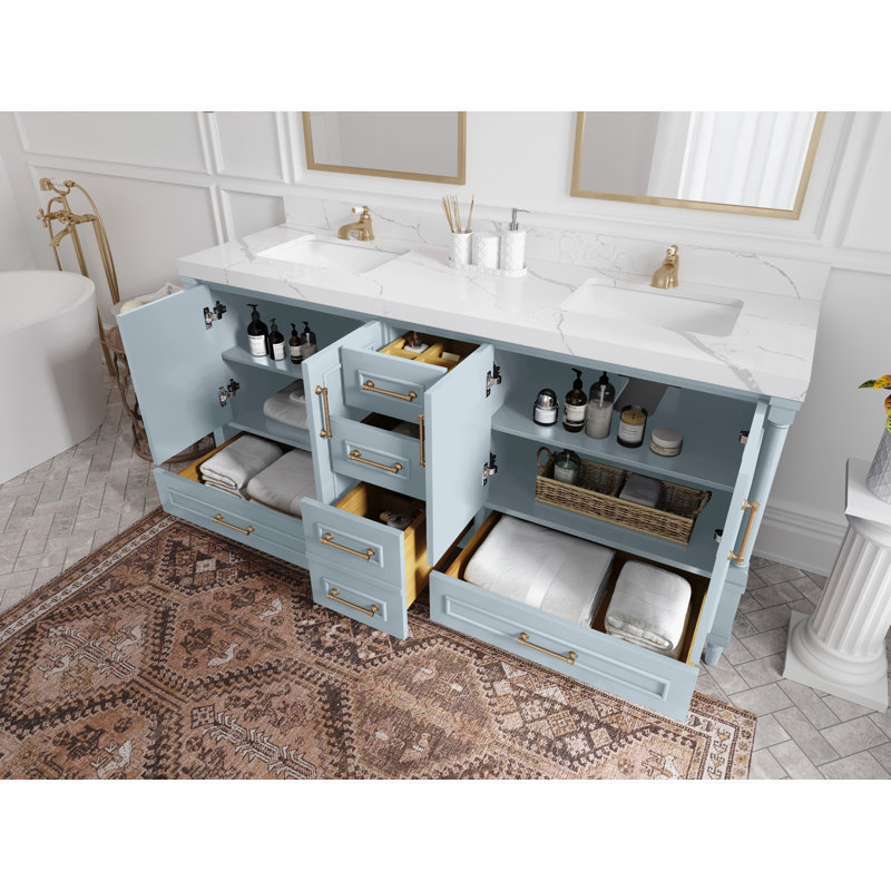 Moncef 72 po X P 22 po De meuble-lavabo double D Quartz brun Viola, Bleu, Or brossé, Noir Calacatta