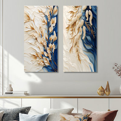 Plumes d'hiver beige d'un mimosa - ensemble de 2 reproductions d'art mural en bois