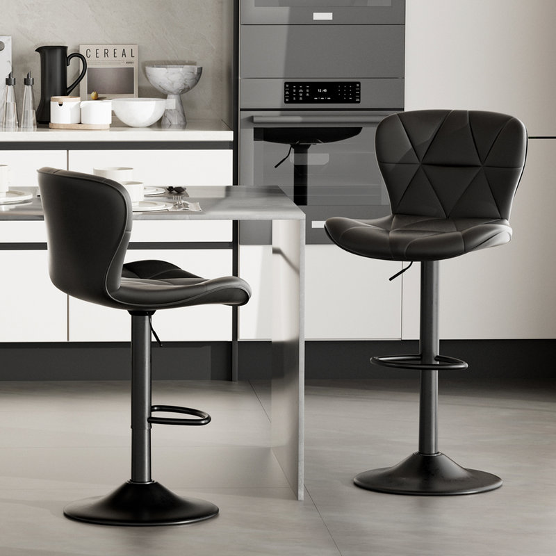 Ensemble de 2 tabourets de bar modernes, tabourets de bar pivotants rembourrés en similicuir, chaises de bar à hauteur de comptoir avec dossier pour îlot de cuisine