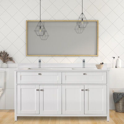 Meuble-lavabo double 60 po avec plateau en pierre reconstituée Presenza